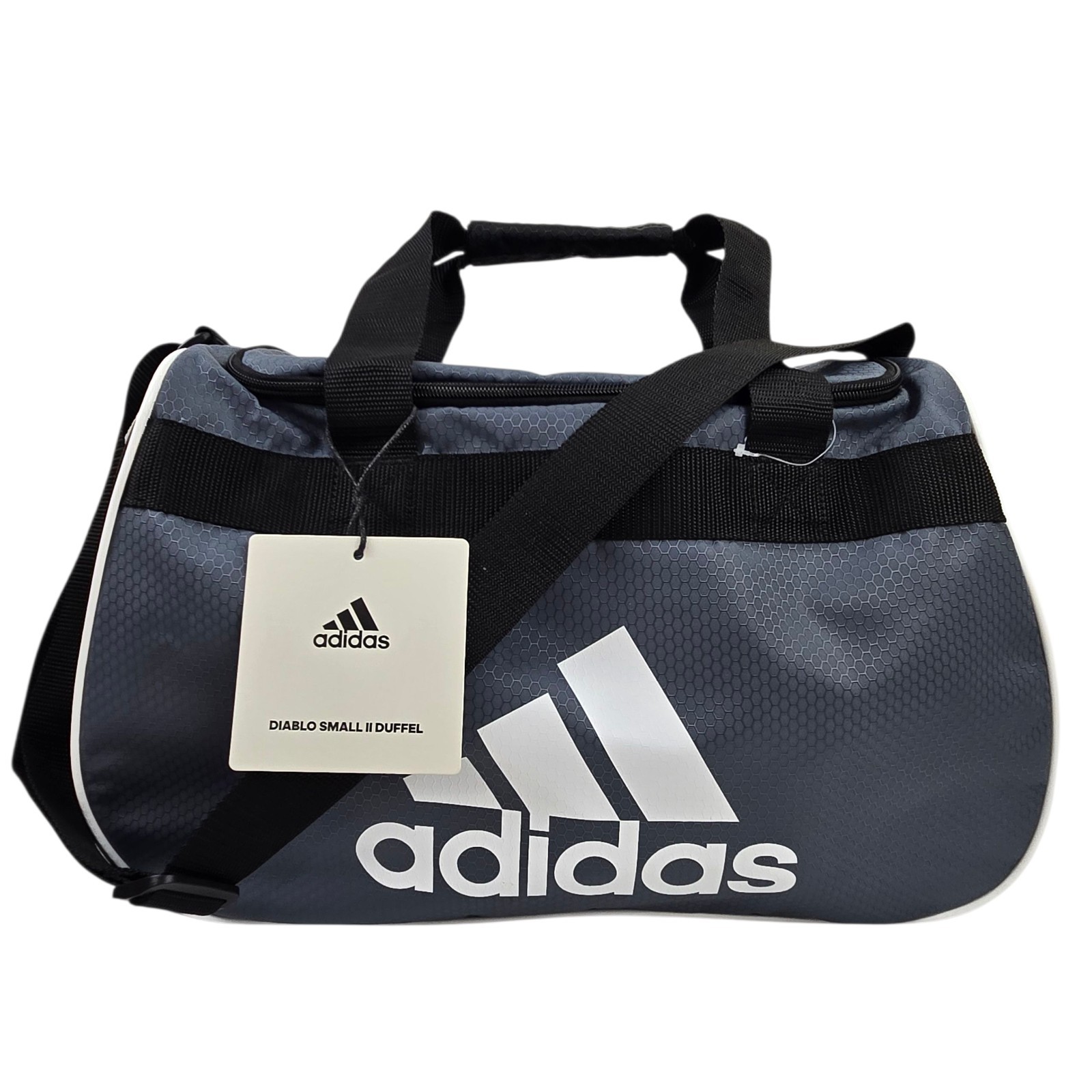 ADIDAS Diablo Small II Hex Solid Duffel Gym Bag Onyx Gray Black White 17″ NWT