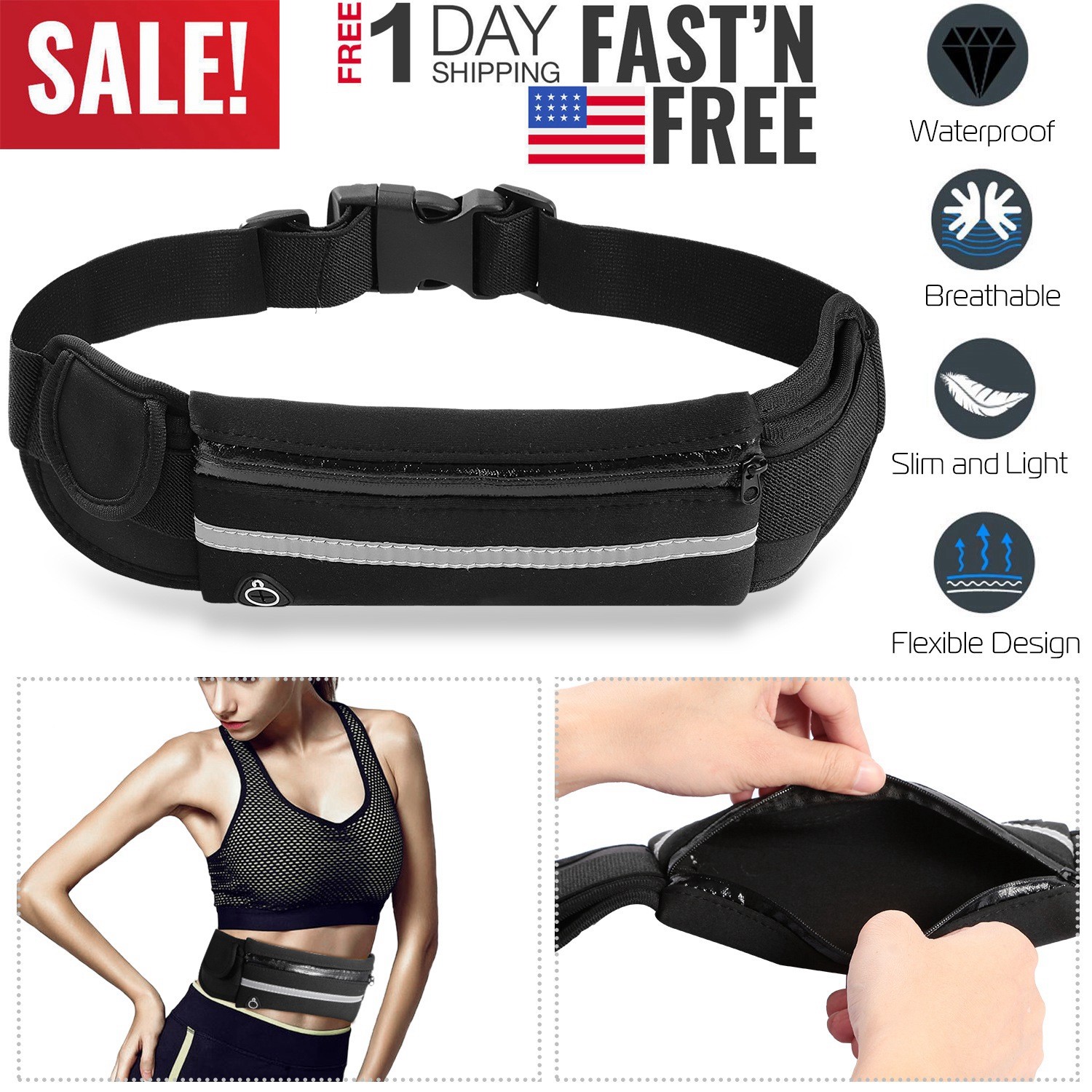 Adjustable Travel Sports Waist Pack Fitness Hiking Running Money Wallet Belt Bag