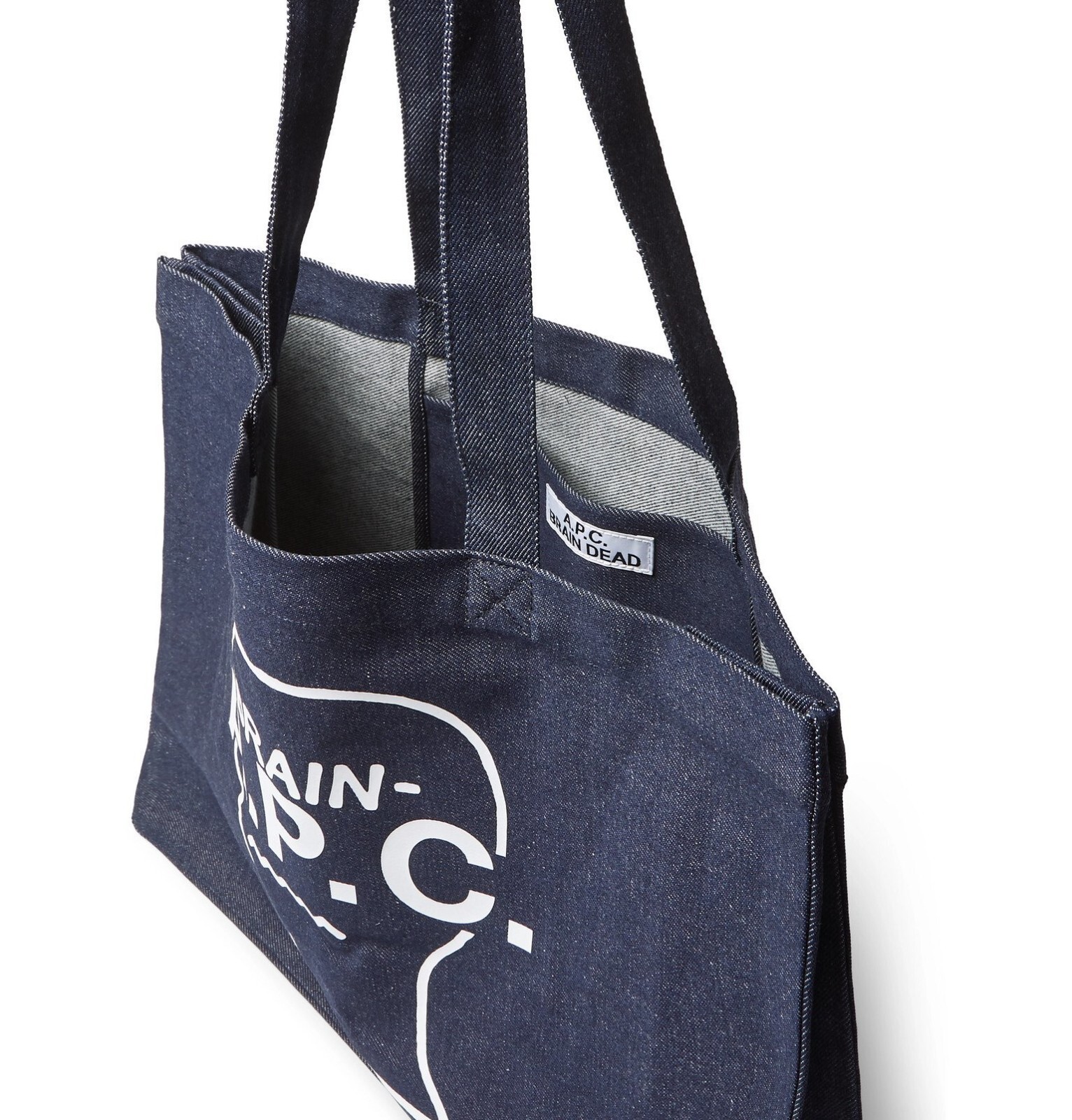 A.P.C. × Brain Dead logo head shopping bag denim blue / white APC