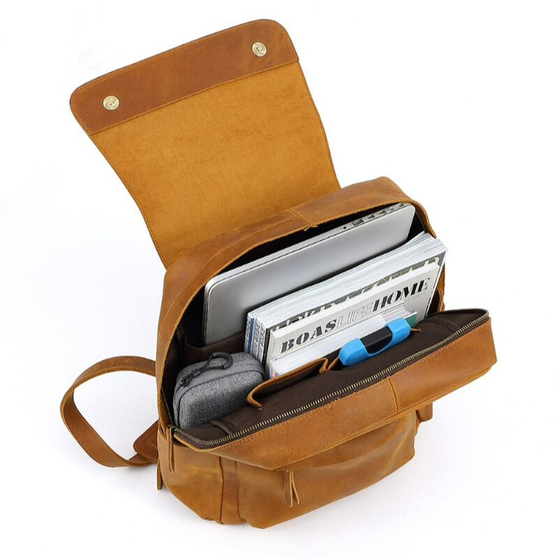 Men’s Leather Retro Large Capacity Backpack Casual Travel Bag Computer Bag