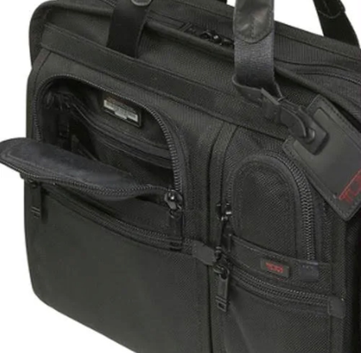 TUMI ALPHA Black Leather Expandable Organizer Laptop Brief Messenger Bag EUC