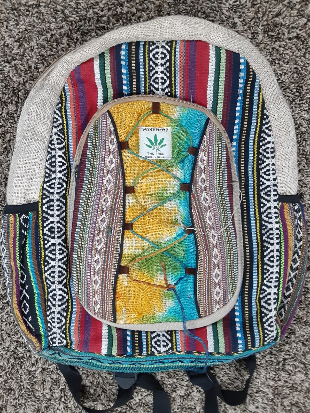Pure Hemp Himalaya Handmade in Nepal Multicolored Backpack 17×14
