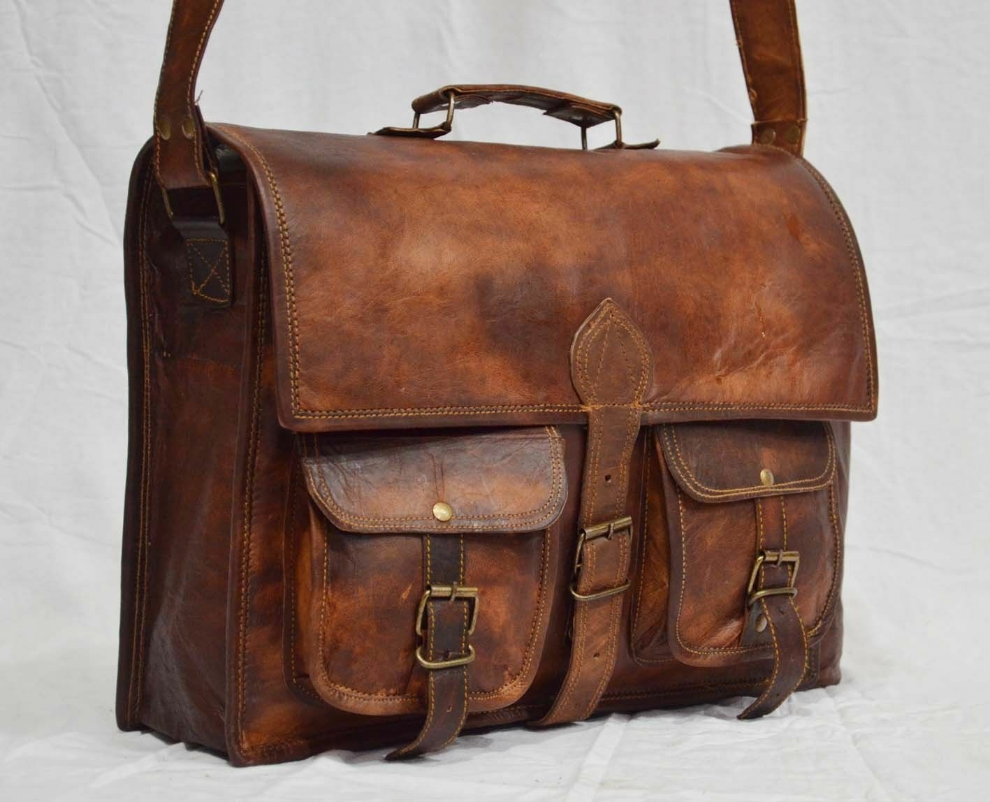 New Leather Messenger Laptop Bag Computer Distressed Brown Satchel Briefcase Men