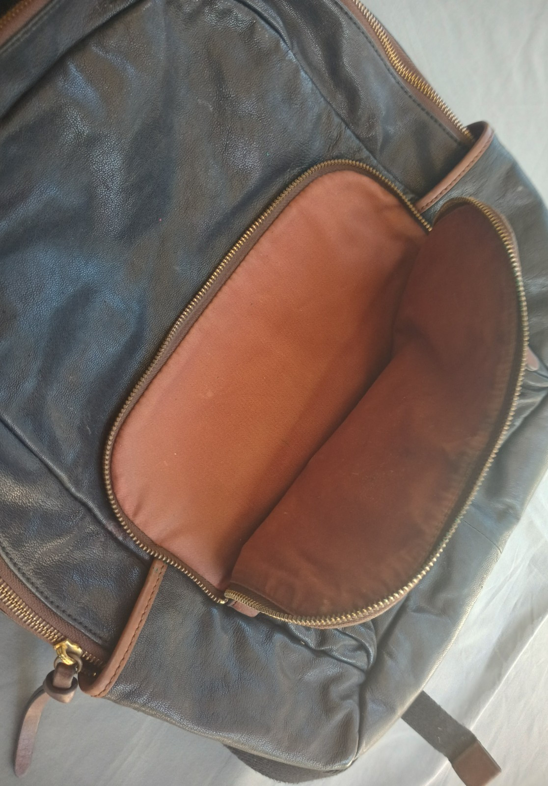 Fossil Goat Hide Leather Multi Pocketed Backpack Black Brown Weathered