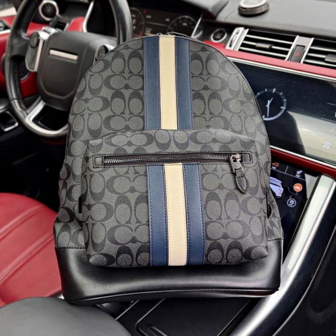 West Backpack In Signature Canvas With Varsity Stripe Coach mens backpack