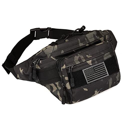 Tactical Fanny Pack,Military Waist Bag Pack Black camouflage(4 Zipper Pockets)