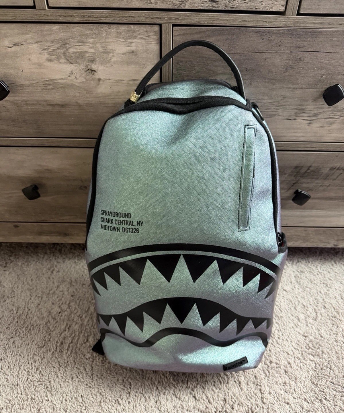 Sprayground Limited Edition Shark Silver/Black Backpack Zip, Adjustable Straps