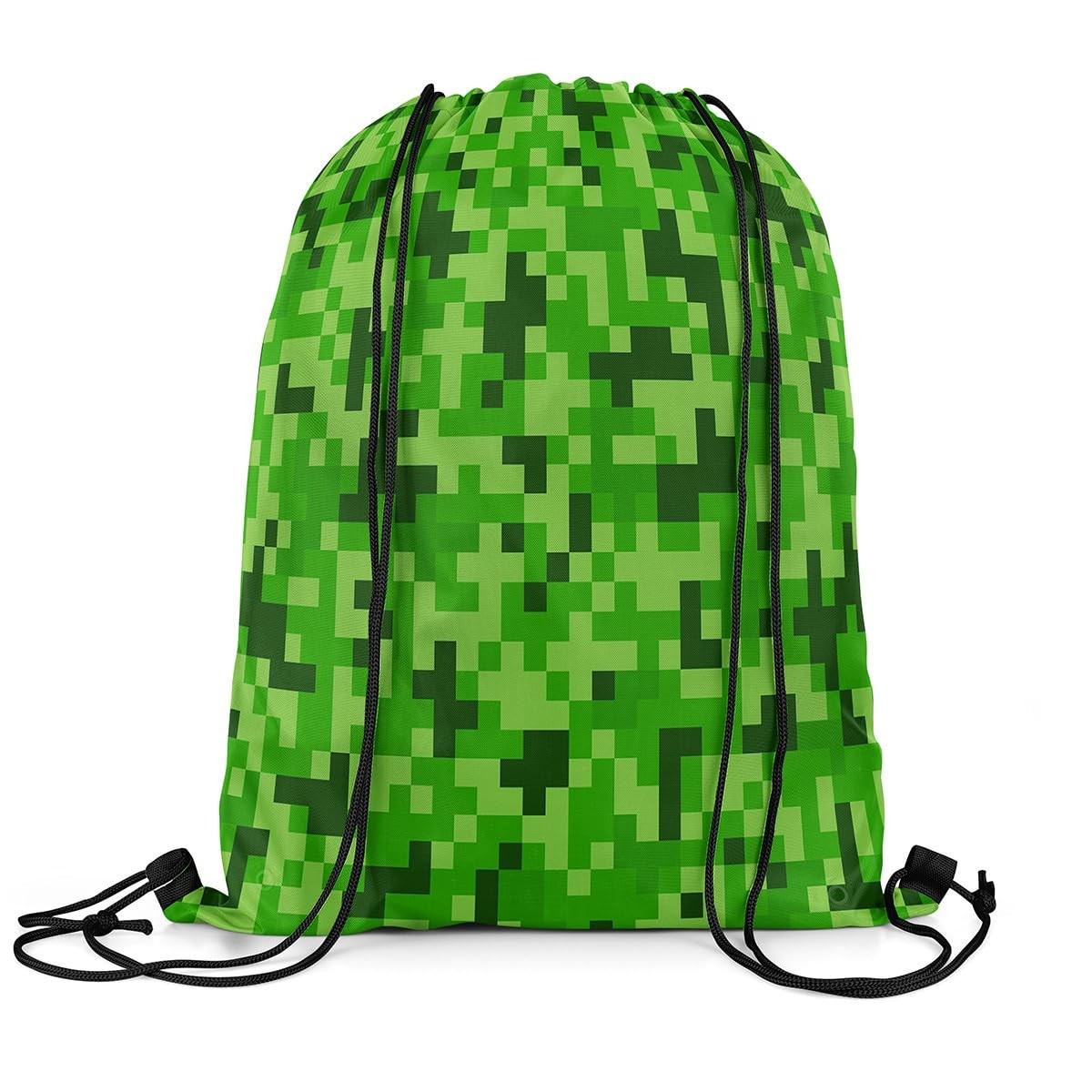 Green Pixelated Themed Gamer Drawstring Backpack 13″X16″ Video Games Sackpack…