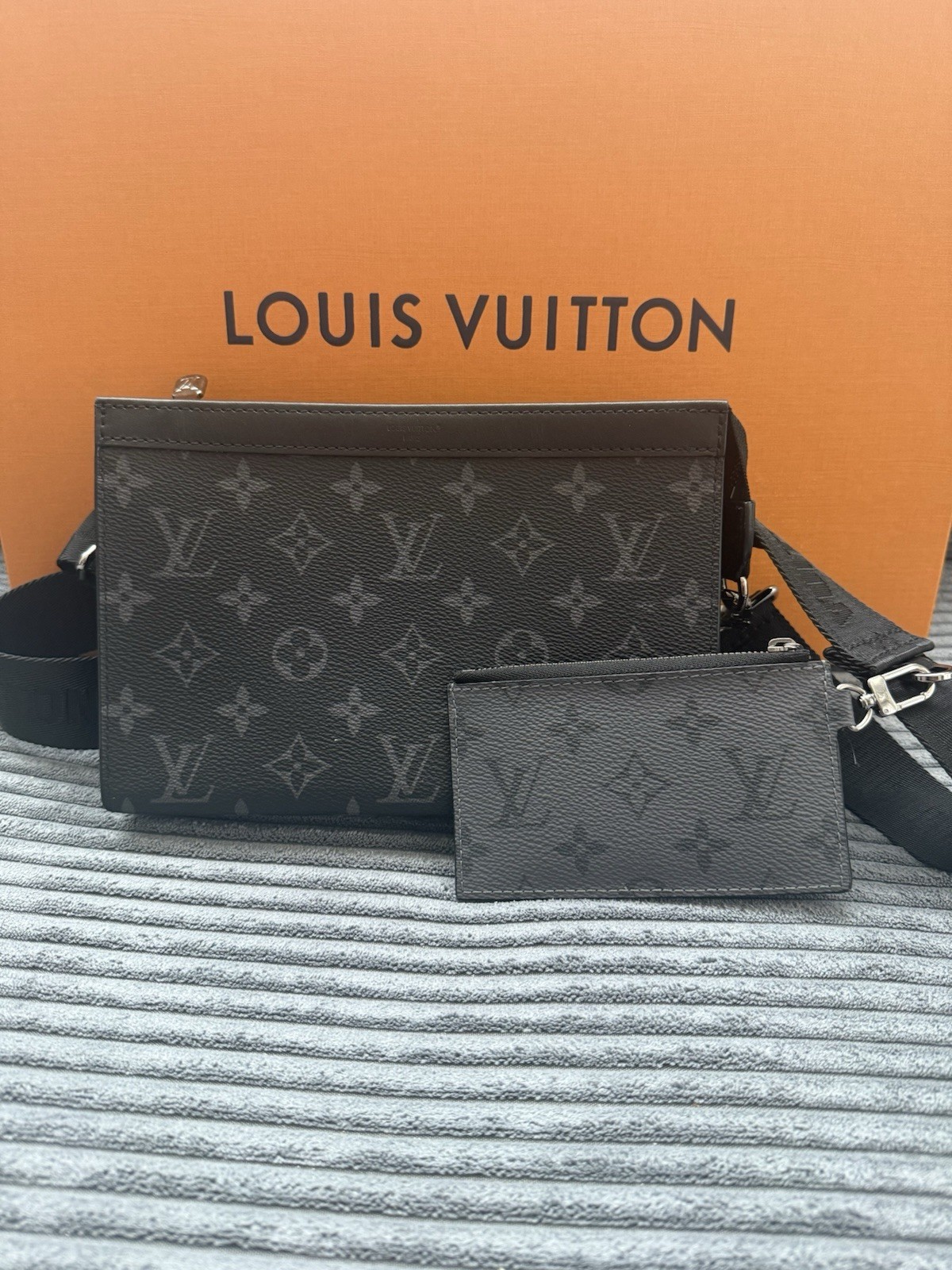 Louis Vuitton Gaston Monogram Eclipse Zip Wearable Wallet w/ Strap, Small