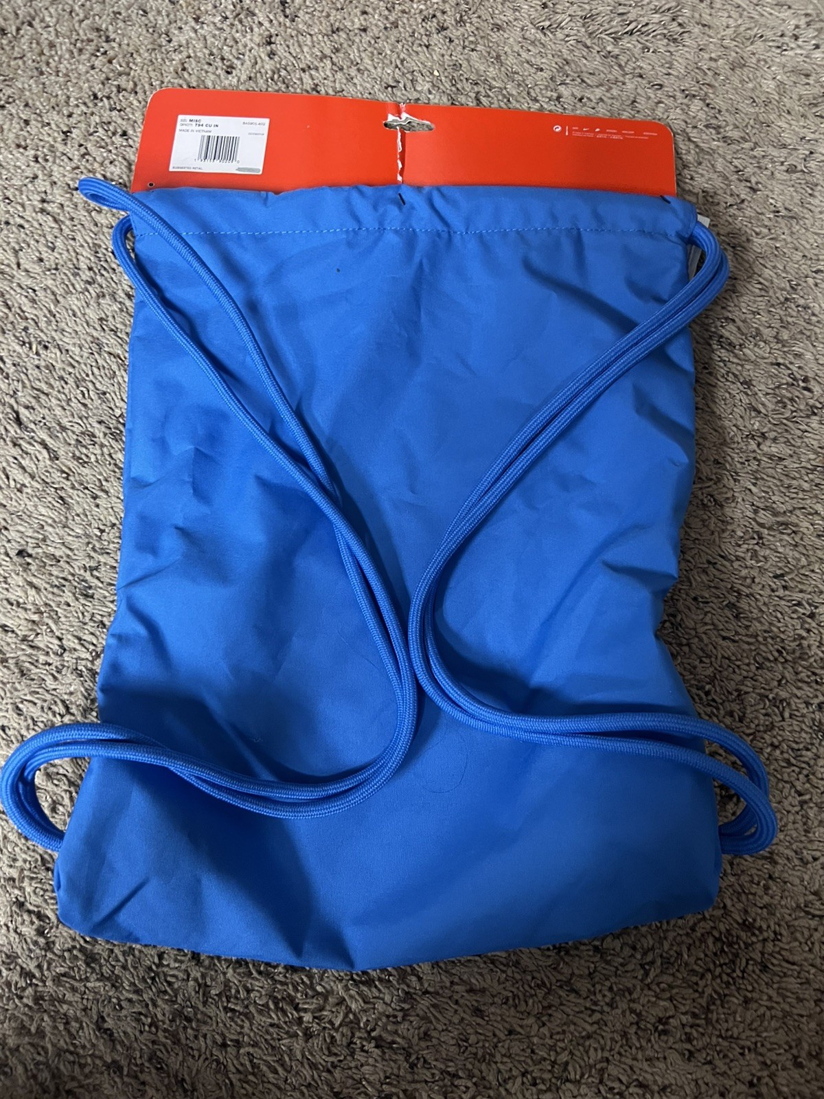 Nike Drawstring Backpack Blue White Logo Gym Sack Bag 17″ x 12.5″ Zip Pocket