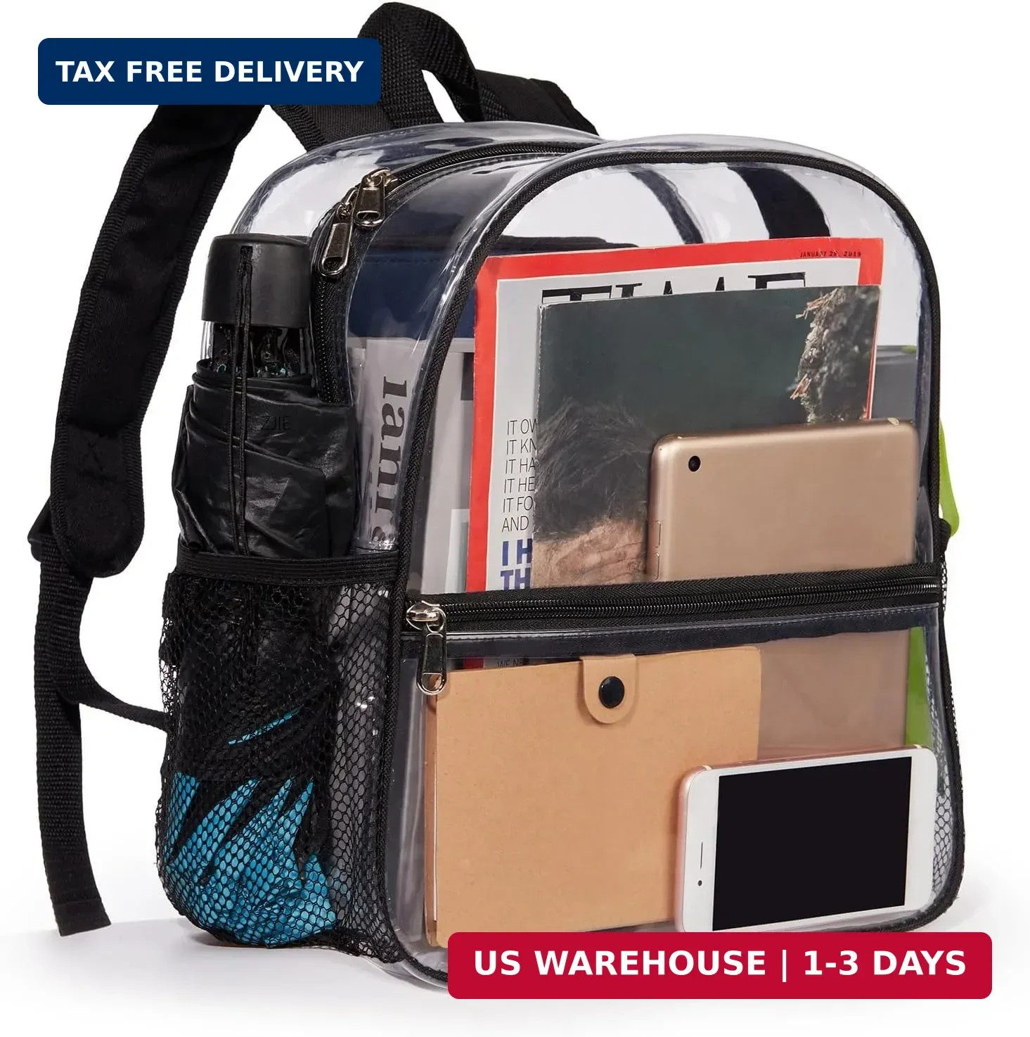 ZJIE Clear Mini Backpack 12x12x6 Stadium Approved Clear Backpacks Transparent Ba