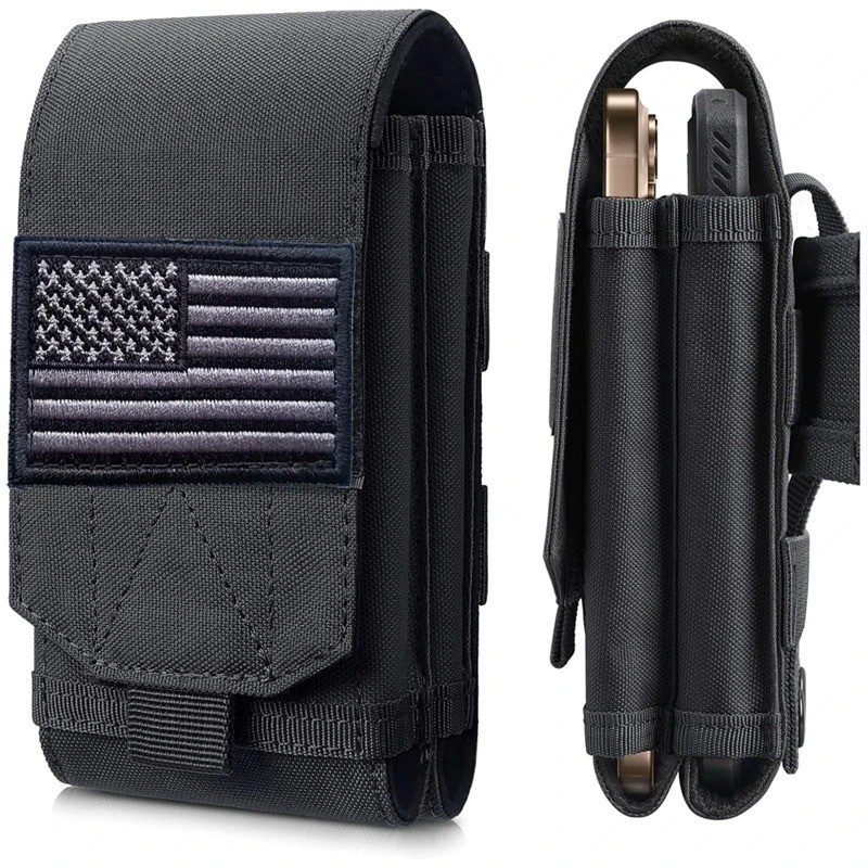 Tactical MOLLE Double Phone Pouch Waist Bag Nylon 600D EDC Outdoor Gear Case