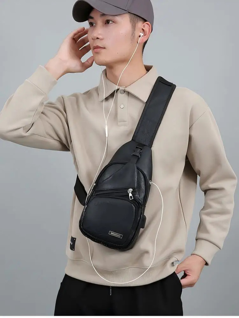 Simple and Fashionable Casual Solid Color PU Multifunctional USB Charging Zipper