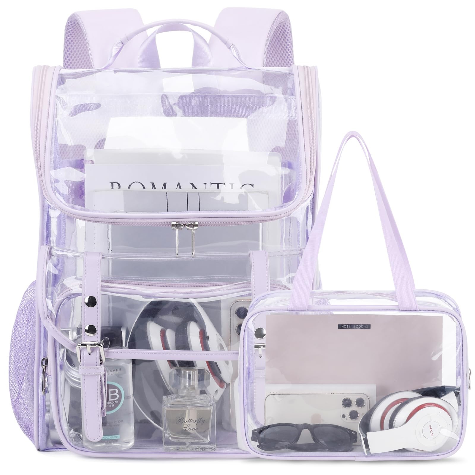 Clear Backpack with Clear Bag Set Leather Clear Backpack Heavy Duty Thick PVC…