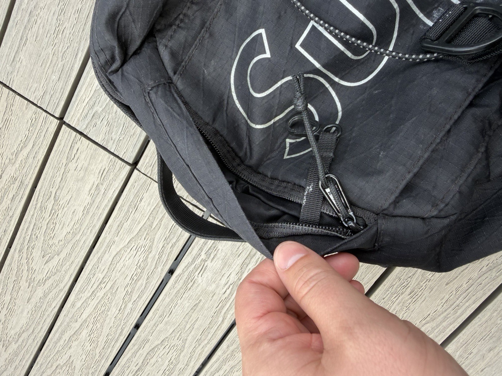 Supreme SS18 Reflective Backpack Black Spellout Beat See Pics