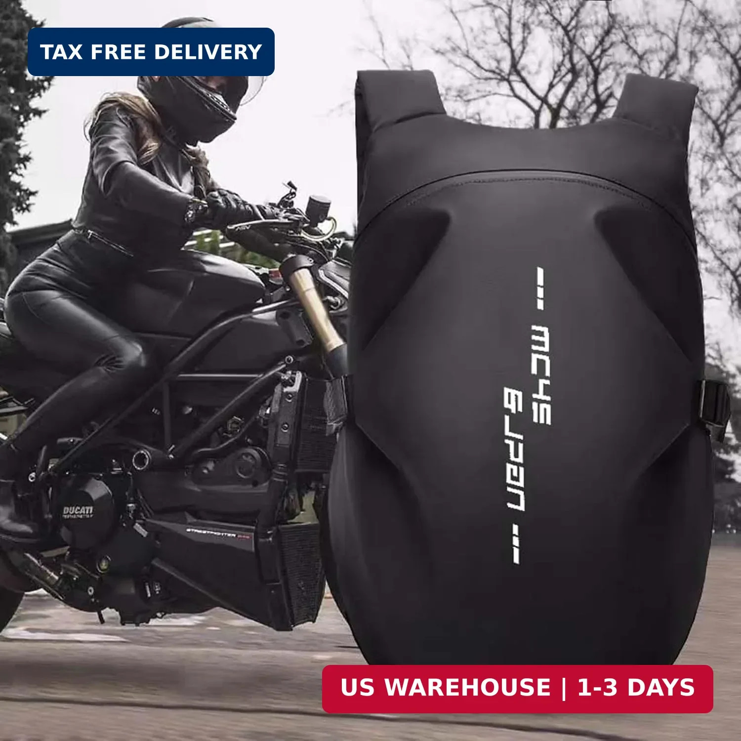 Motorcycle Backpack,waterproof helmet backpack for Men,riding Large, Black