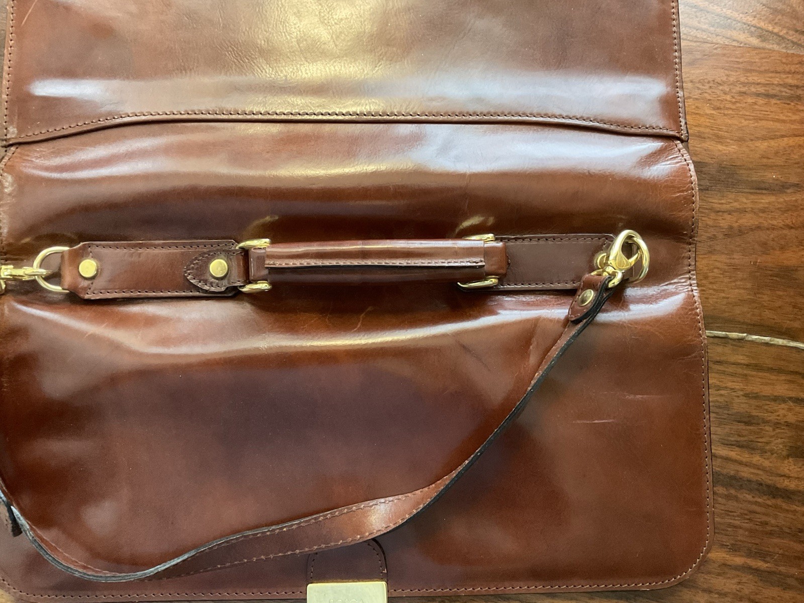 Bosca Brown Leather Men’s Briefcase/Document Case Top Handle Strap Push Lock