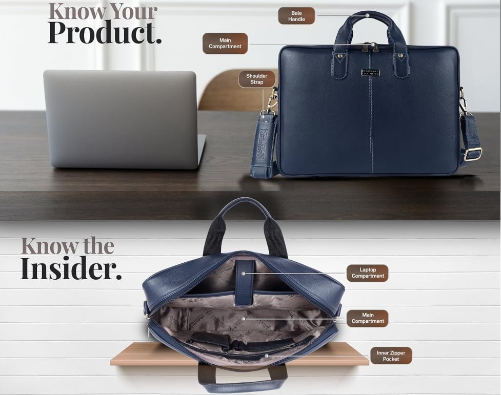 HAMMONDS FLYCATCHER Men Leather Laptop Bag 15.6in Padded
