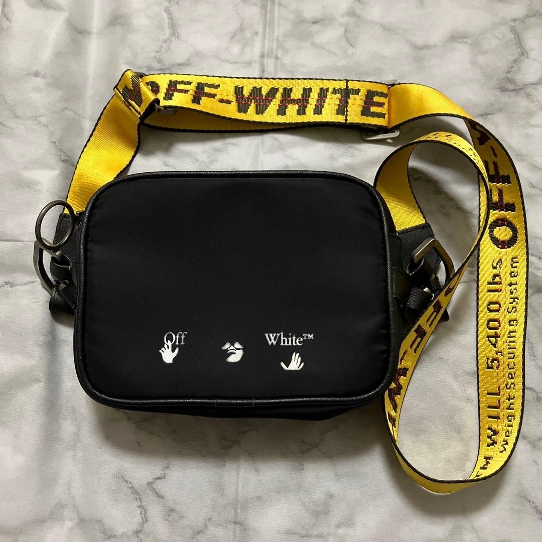 Off-white shoulder bag black yellow logo Nylon CROSSBODY 5.9*7.8*1.9 inch Japan