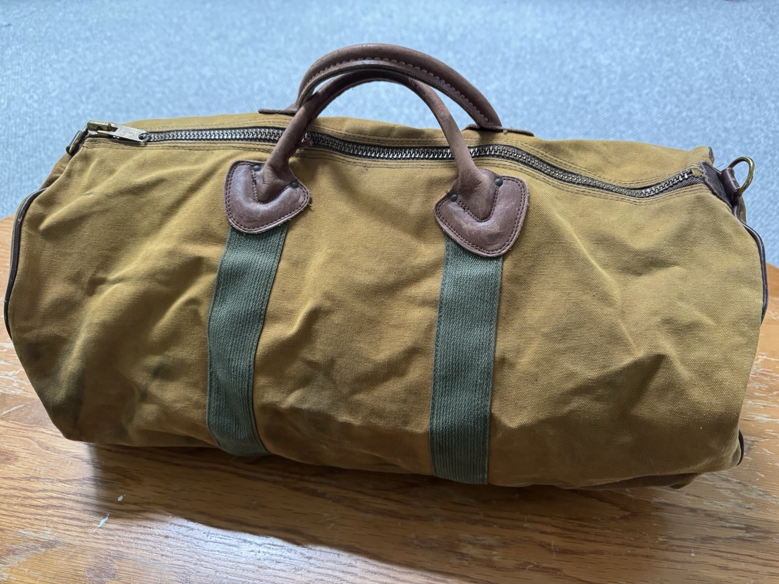 Vintage 70s LL Bean Leather Bottom Canvas Duffle Bag Sportsman Script Tag USA