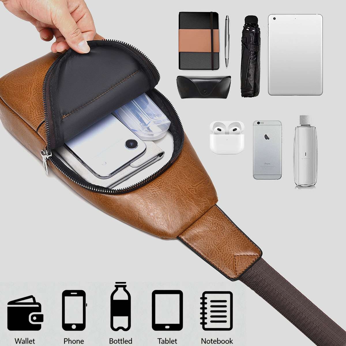 Men’s Leather Sling Backpack Shoulder Bag Travel Casual Crossbody Chest Pack US