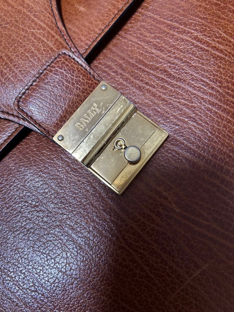 BALLY Business Bag Briefcase Document Case Vintage Leather Brown Used 28.5x42cm