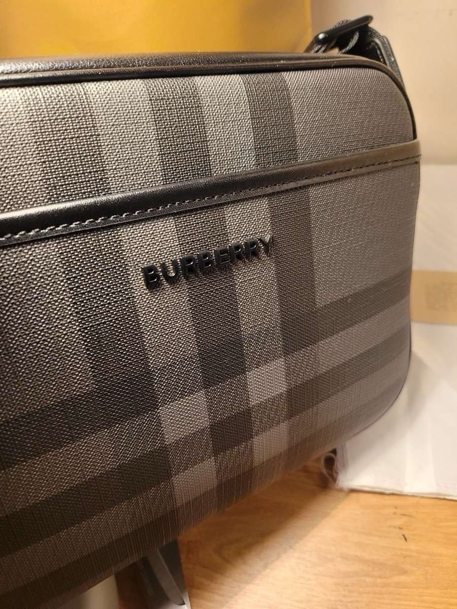 Burberry Gray/Black Check Crossbody Bag Adjustable Strap Zip & Button