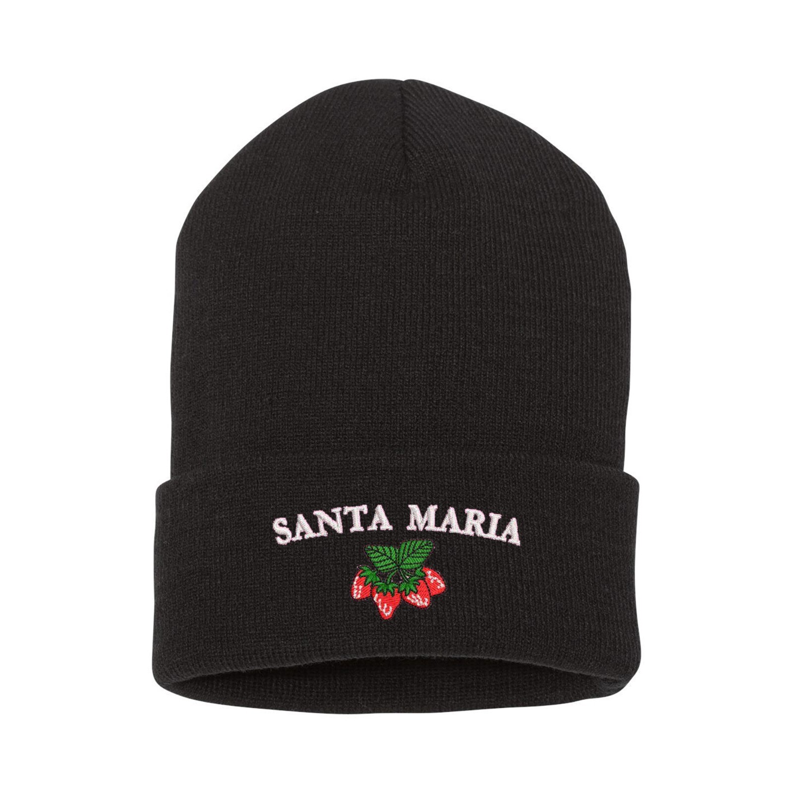 Santa Maria strawberries embroidered black beanie hat