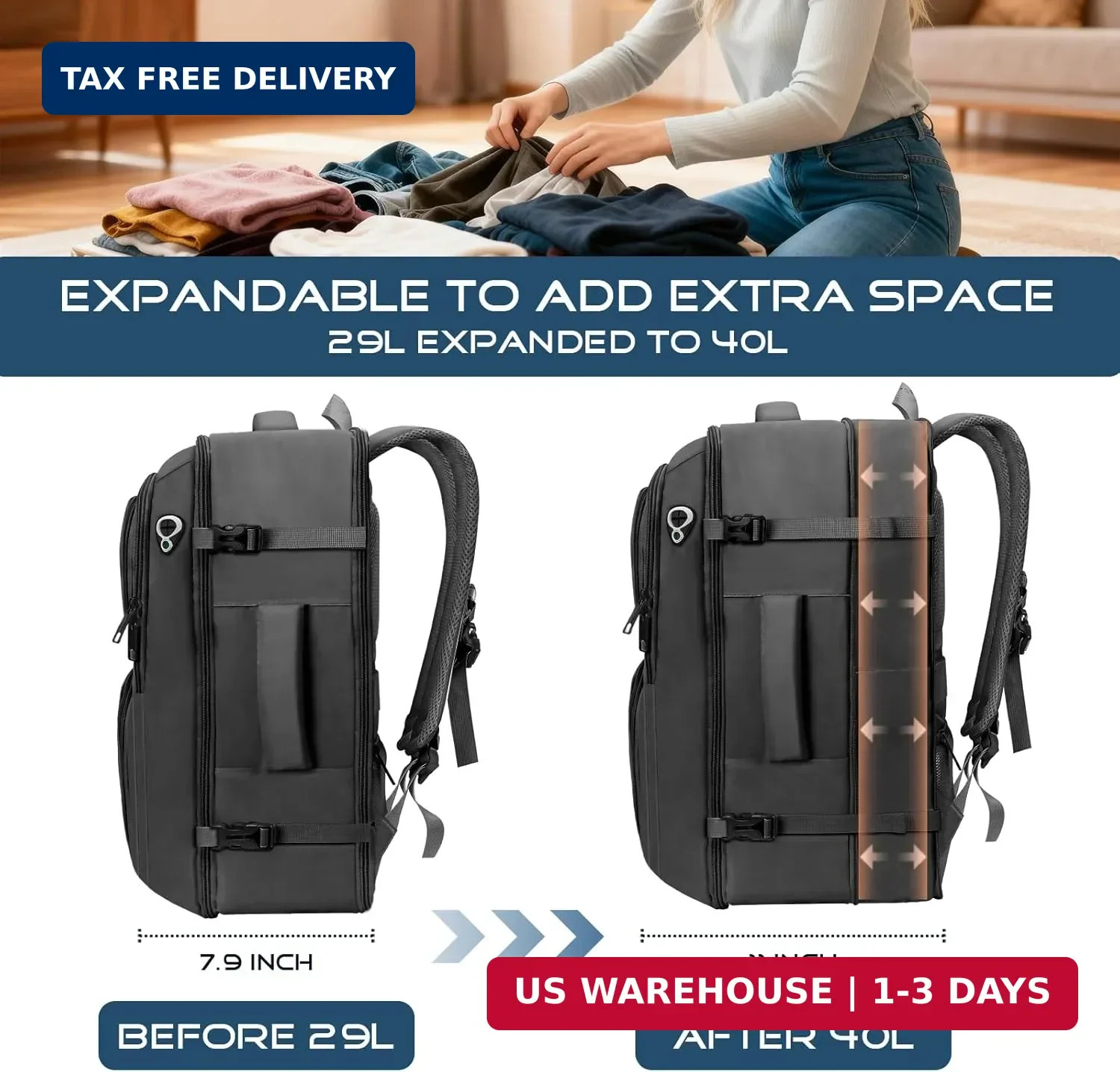 Travel Backpack, Expandable Carry on Backpack for Men, TSA 17.3 inch Laptop Bag