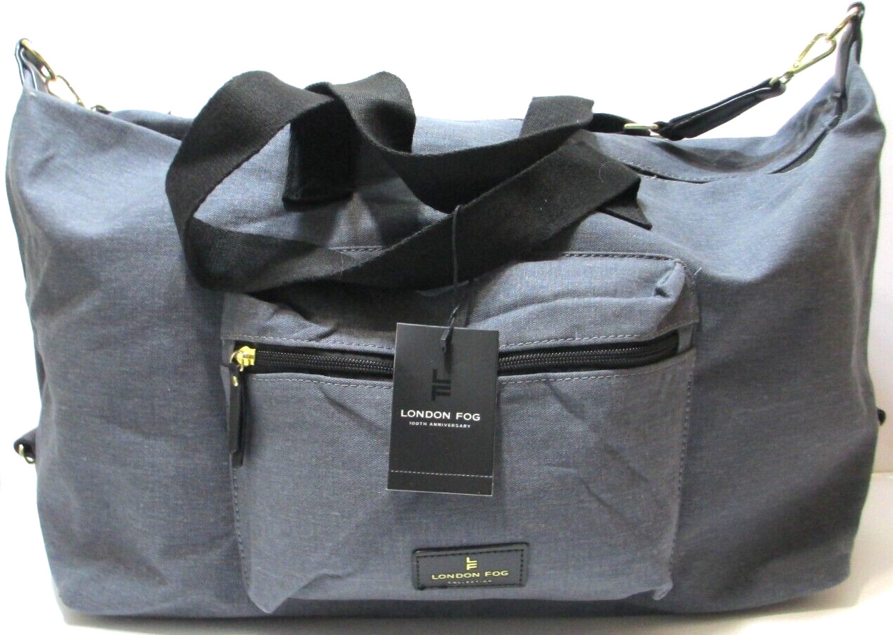 London Fog Collection Canvas Duffel Bag Gray Denim Adult NEW MSRP $108