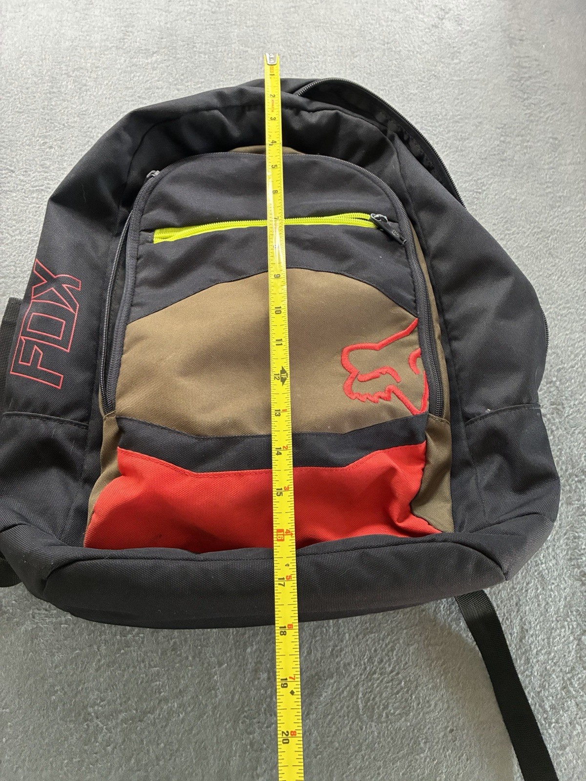 Fox Colorblock Backpack Black/Brown/Red Zip, Adjustable Strap, Pockets