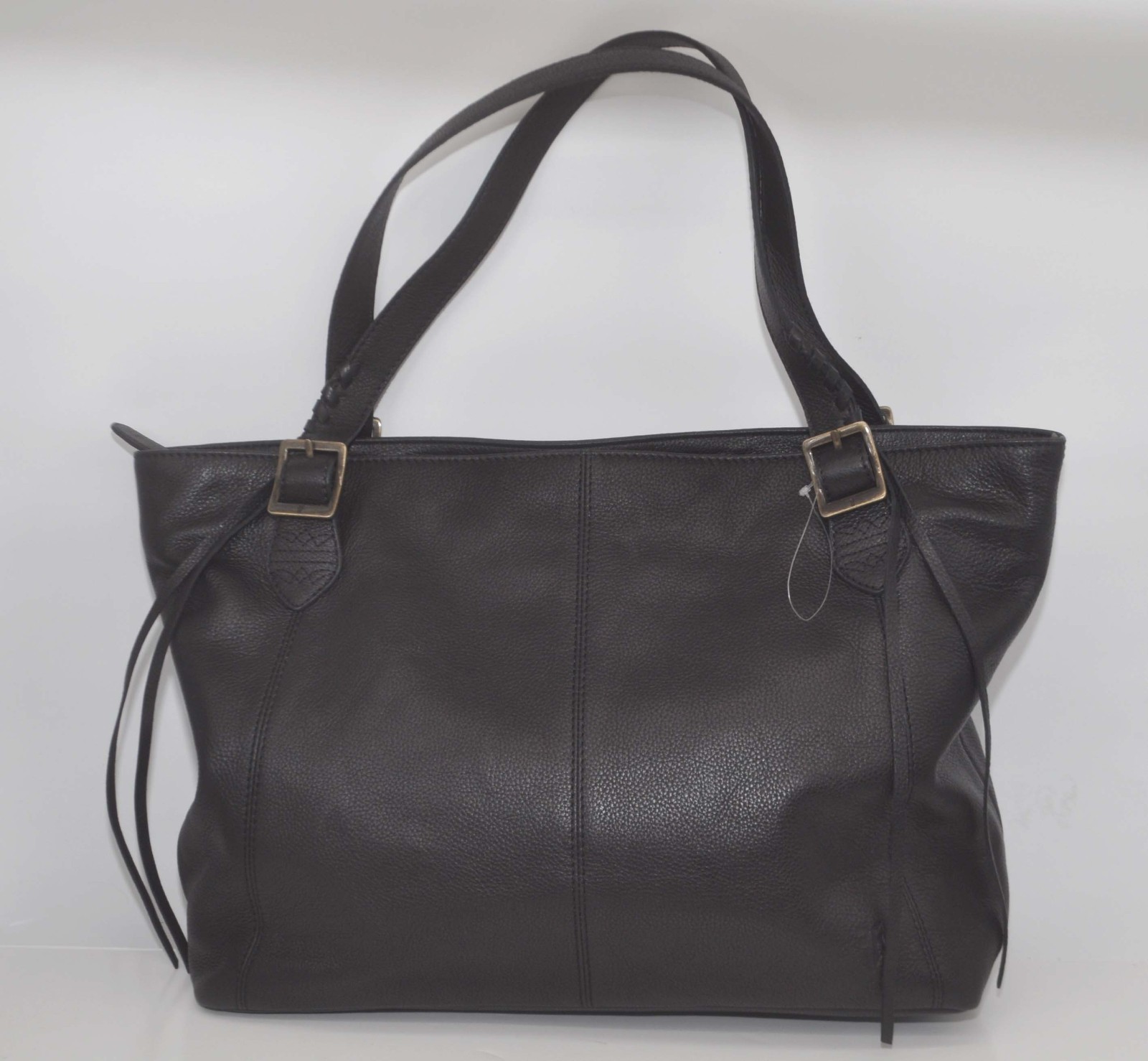 FRYE Caelan Black Pebbled Soft Leather Shoulder Buckle Top Zip Tote Bag NEW $298