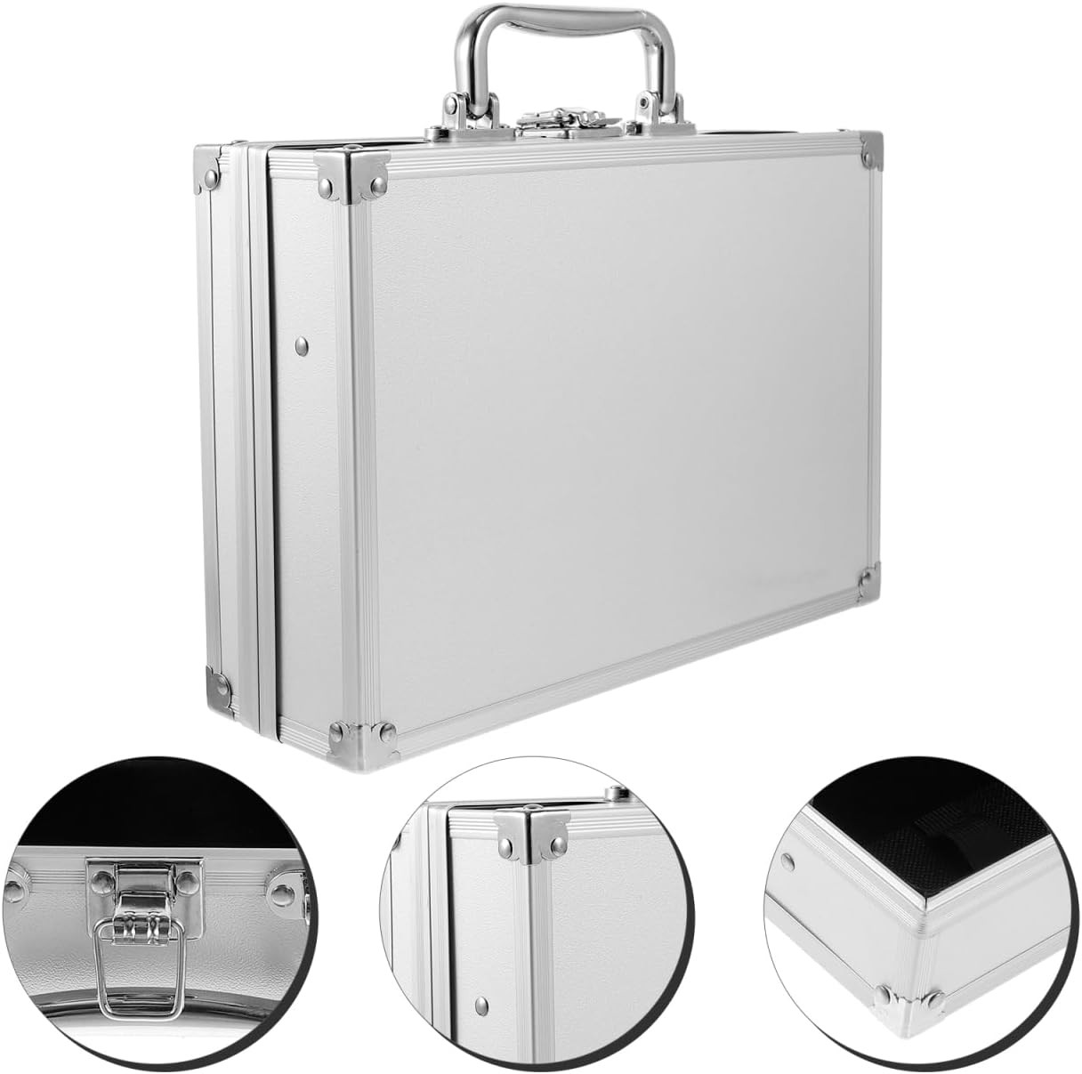 Aluminum Briefcase with Lock Silver Metal Storage Case Tool Box Carry Case