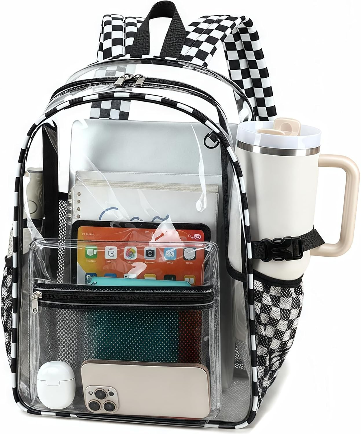 Clear Backpack for Women Men, Large 16.5-Inch Transparent School Backpack with 6