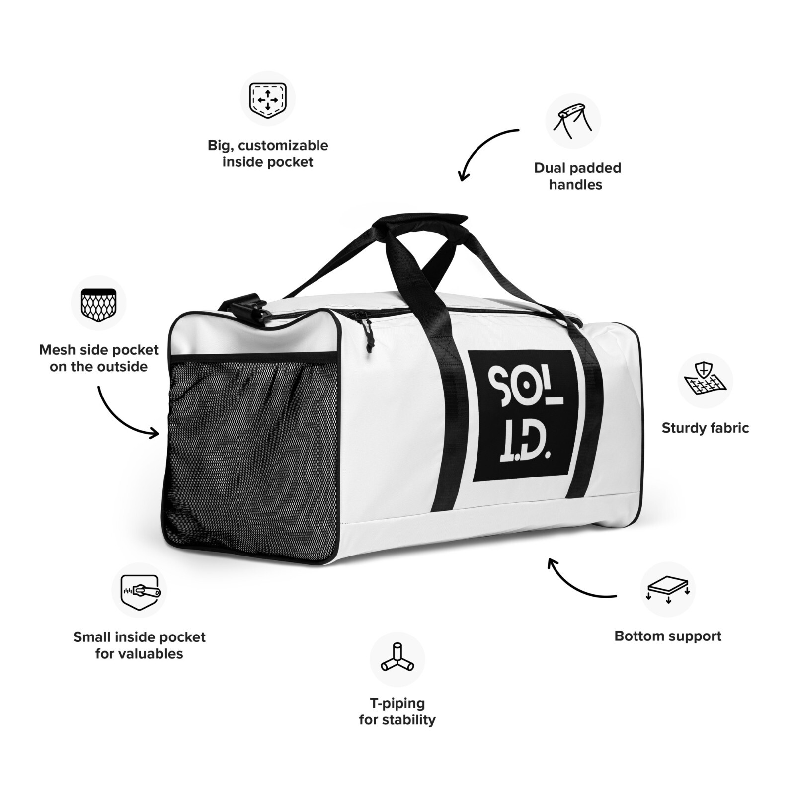 Minimalist Black and White Duffle Bag | Water-Resistant, Spacious & Durable