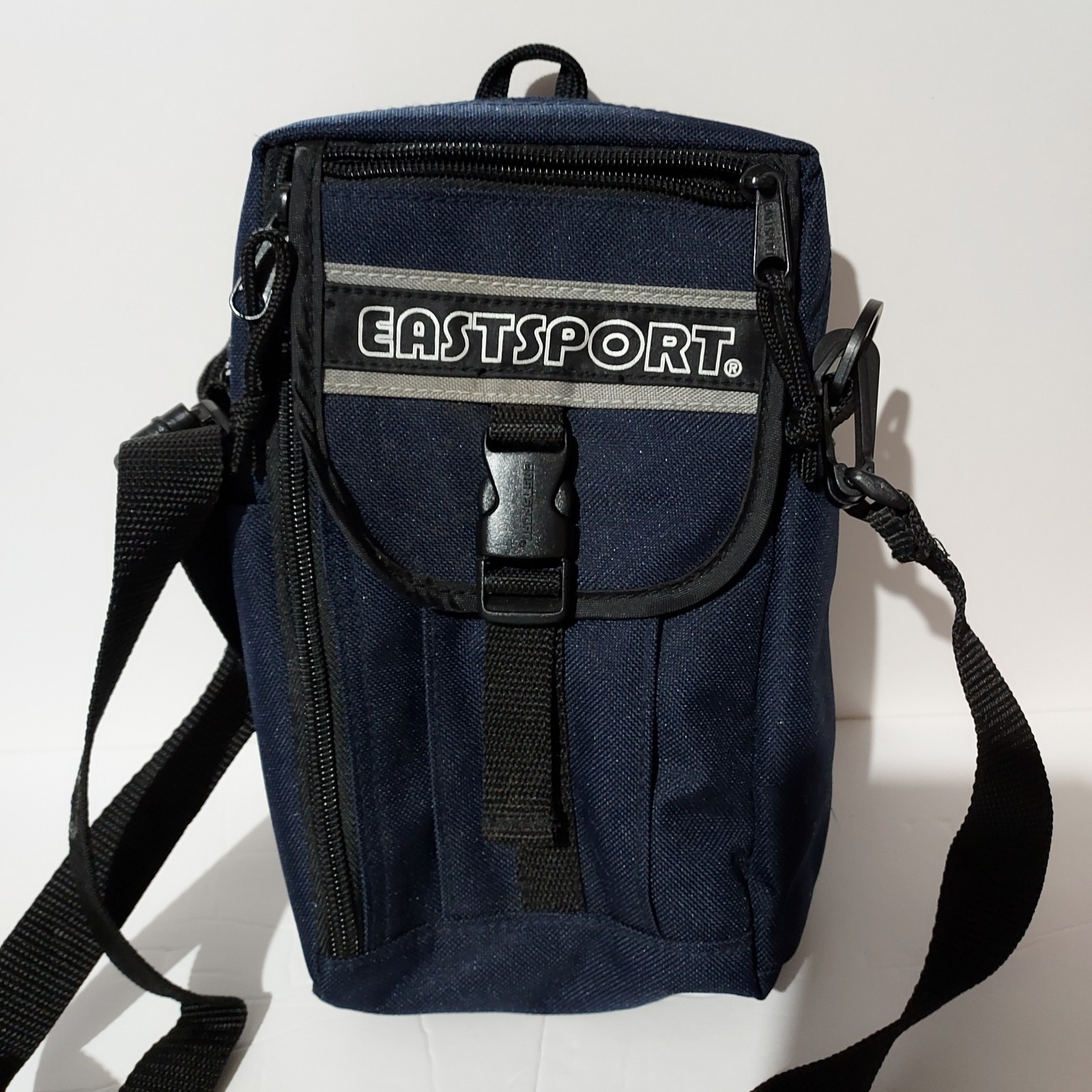 East Sport Navy Blue Crossbody Bag Zip Pockets Clasp Closure 9x6x3 inches
