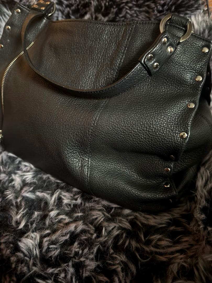 Lanvin Rivets Leather Bag Shoulder Black Silver Used