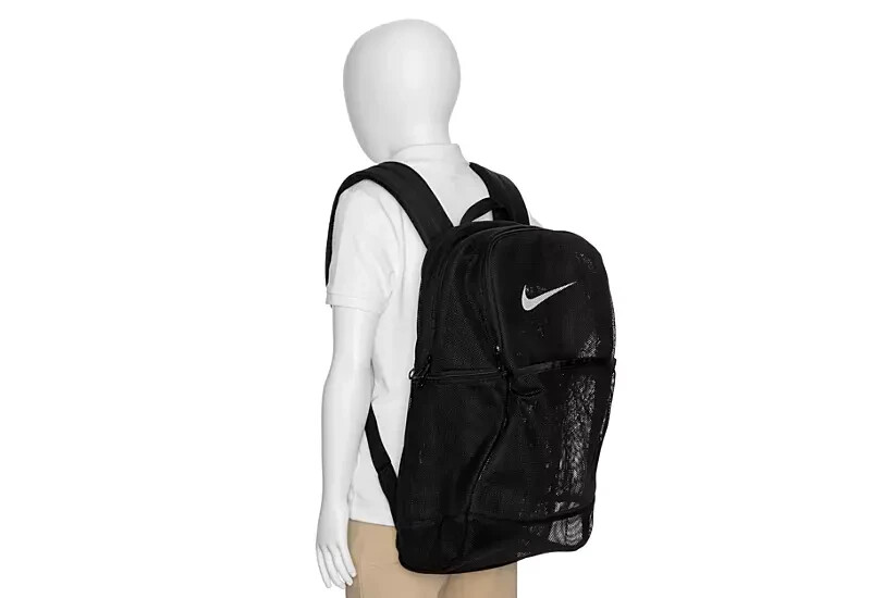 NEW Nike Brasilia MESH Backpack, Gym School Training – Black (18″ x 12″ x 7″)