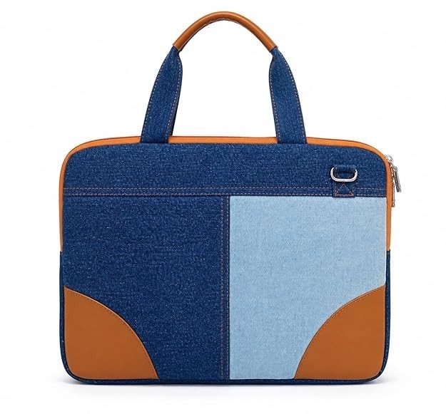 Classic Denim Messenger Laptop Bag, Multicolor, Zipper Closure Formal Style