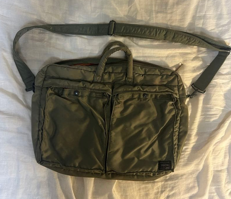 PORTER Tanker 2Way Briefcase Business bag Sage Green Khaki Nylon Yoshida Kaban