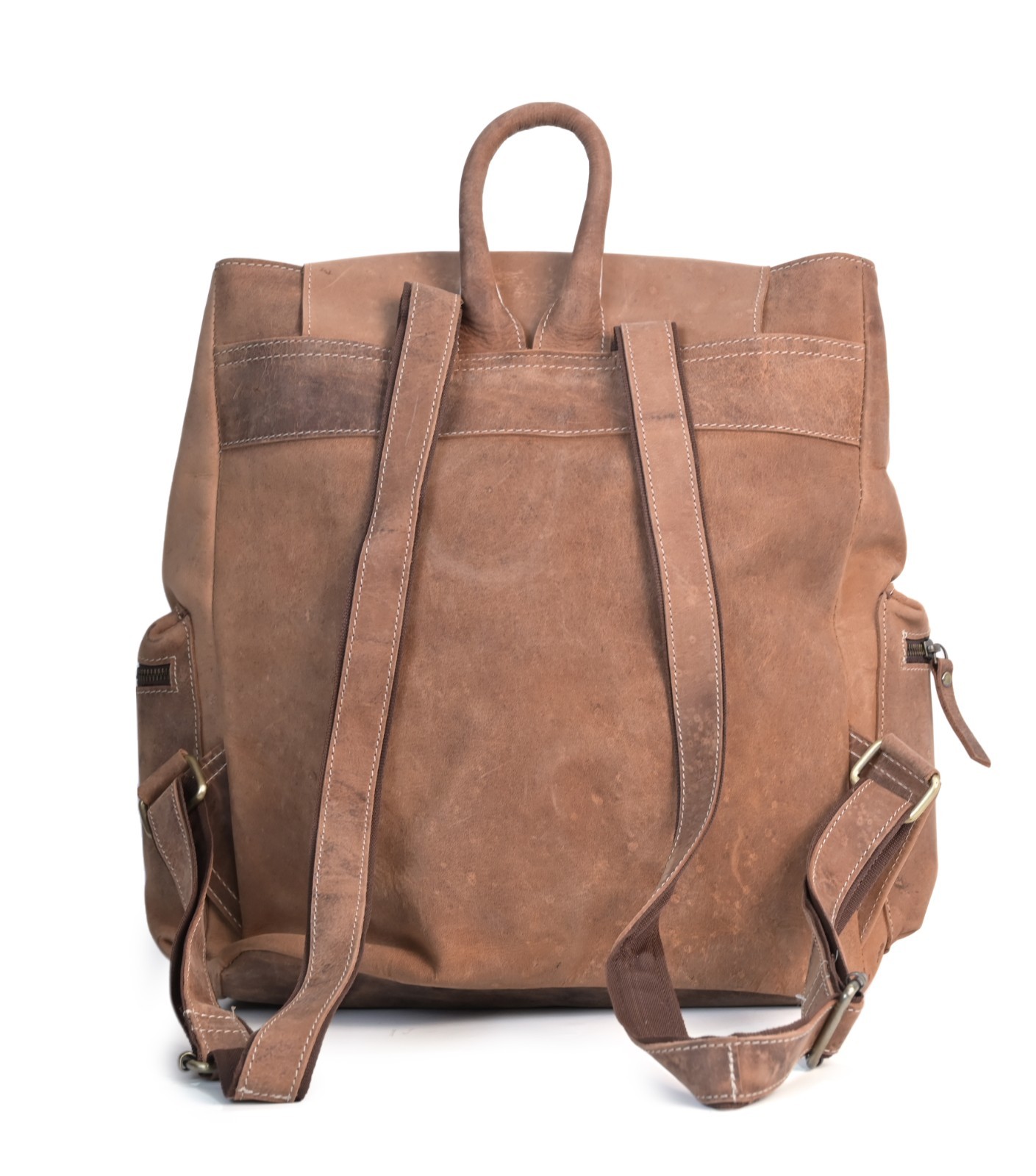 Vintage Brown Leather Backpack – Handmade Travel Bag with Buckle & YKK zipper