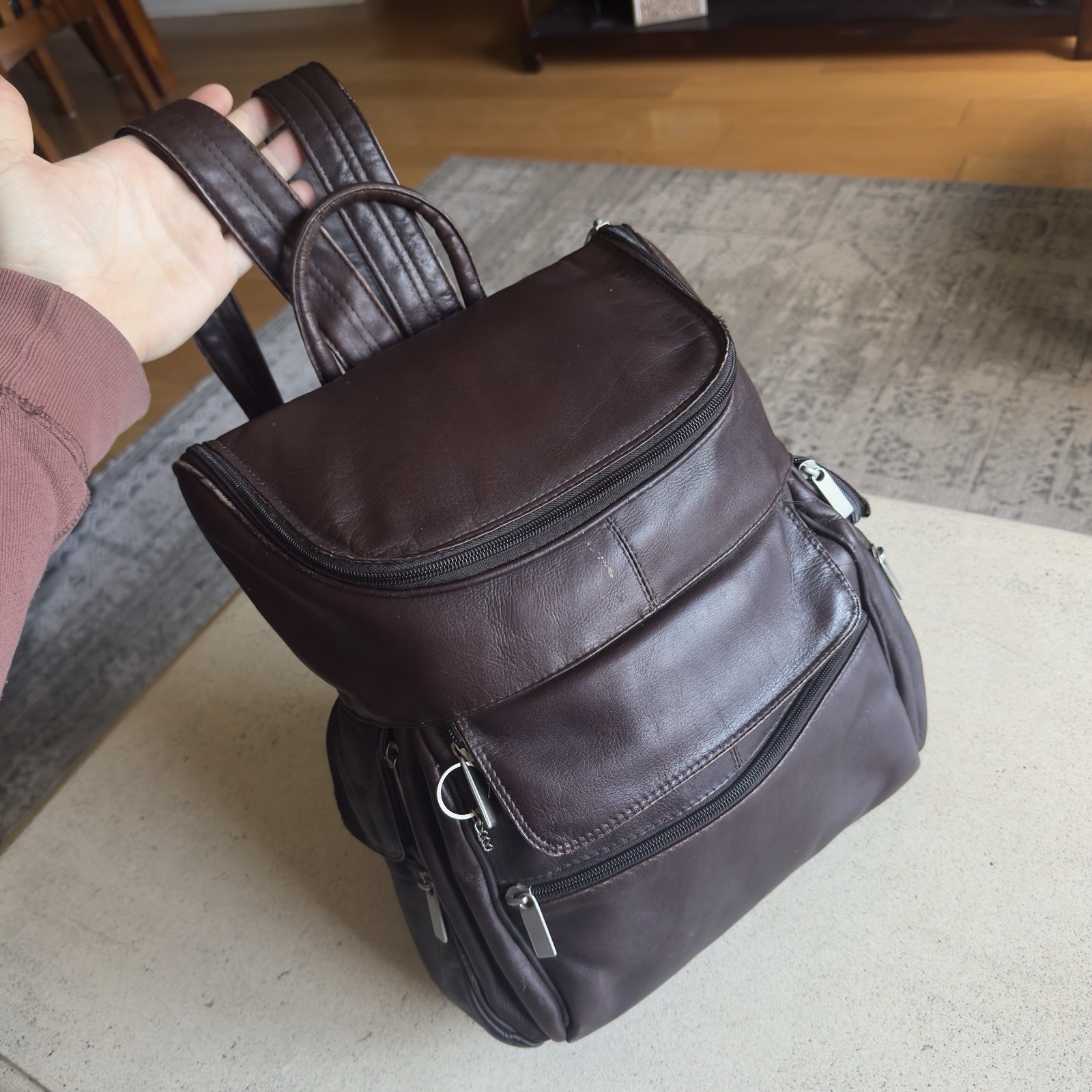 WILSONS LEATHER Chocolate Brown Zippered Backpack Adjustable Straps Y2K