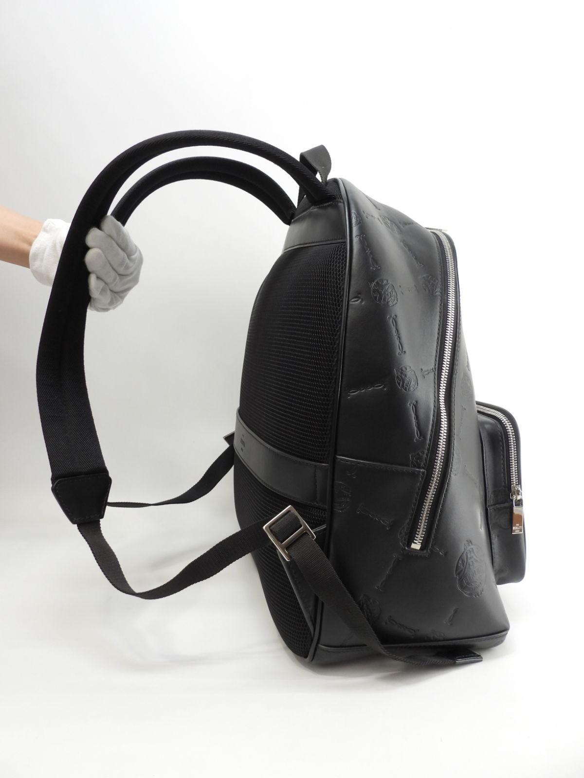Berluti Time Off Backpack Black Leather Chevron 12.4*15.7*6.2 inch