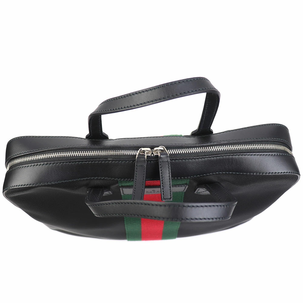 Gucci Techno Canvas Briefcase Black Web Stripe 2WAY Shoulder Bag Top Handle