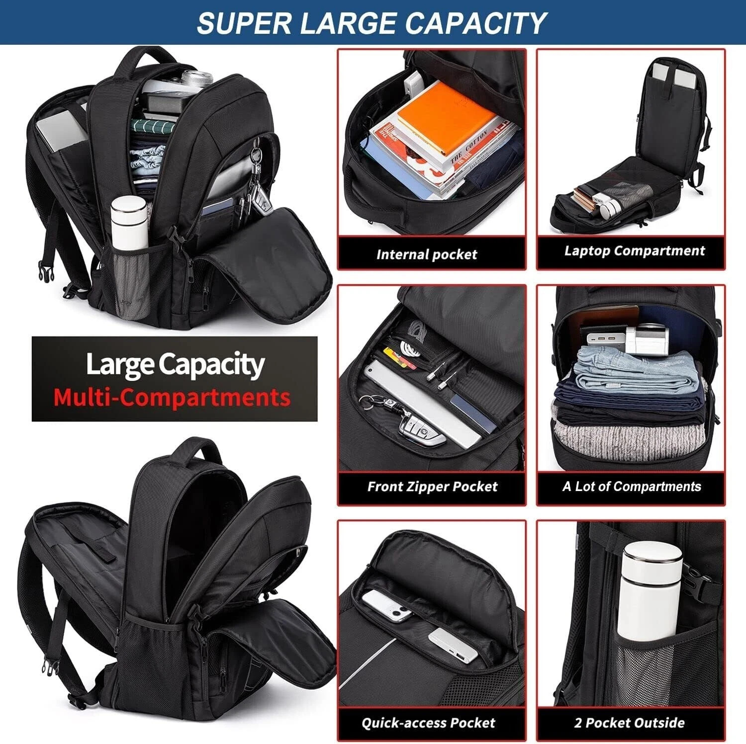 PUSLOM Extra Large Backpack for Men 55L,18.4Inch Travel Laptop Backpack with USB