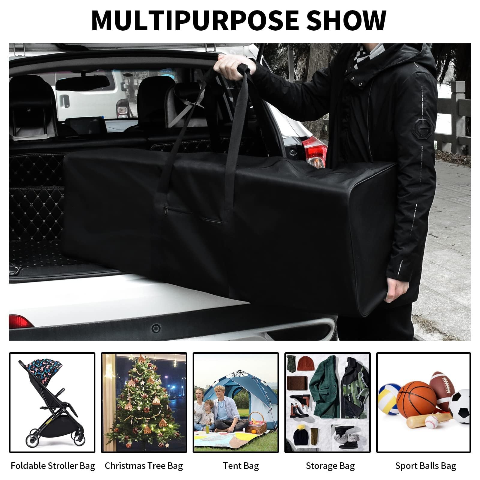 Black Extra Large Lockable Duffle Bag 46 Inch Sports Gear Tent Storage 2 PCS
