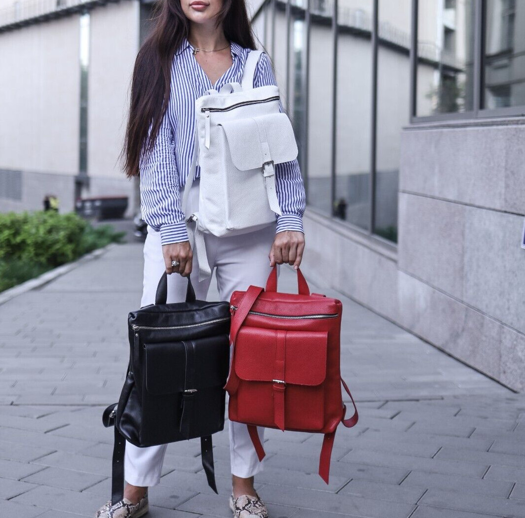 Red Leather Office Backpack Bossy Unisex Laptop Study Workbag Classic