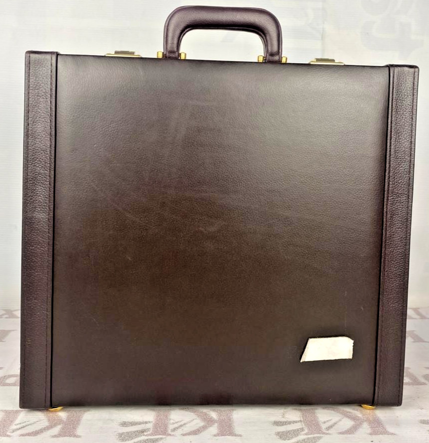 Brown Leather Attache Briefcase Combination Lock Business Document Case Office