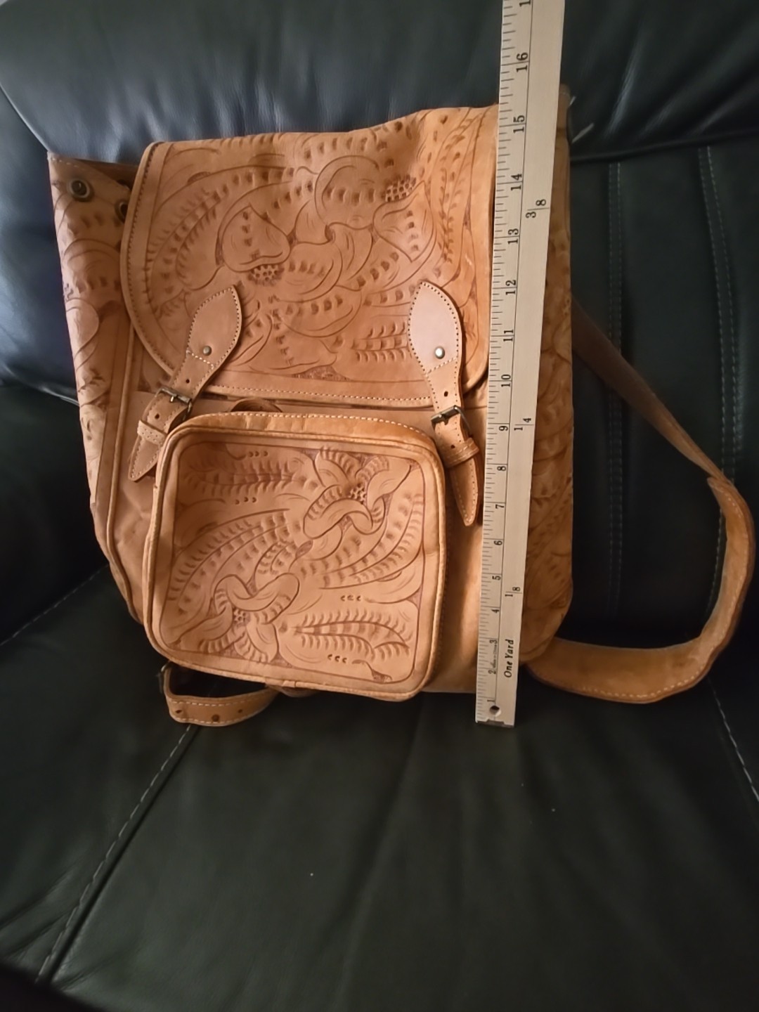 XL RAW LEATHER BACKPACK BAG HAND TOOLED WESTERN MOTIF HAND MADE XL BAG