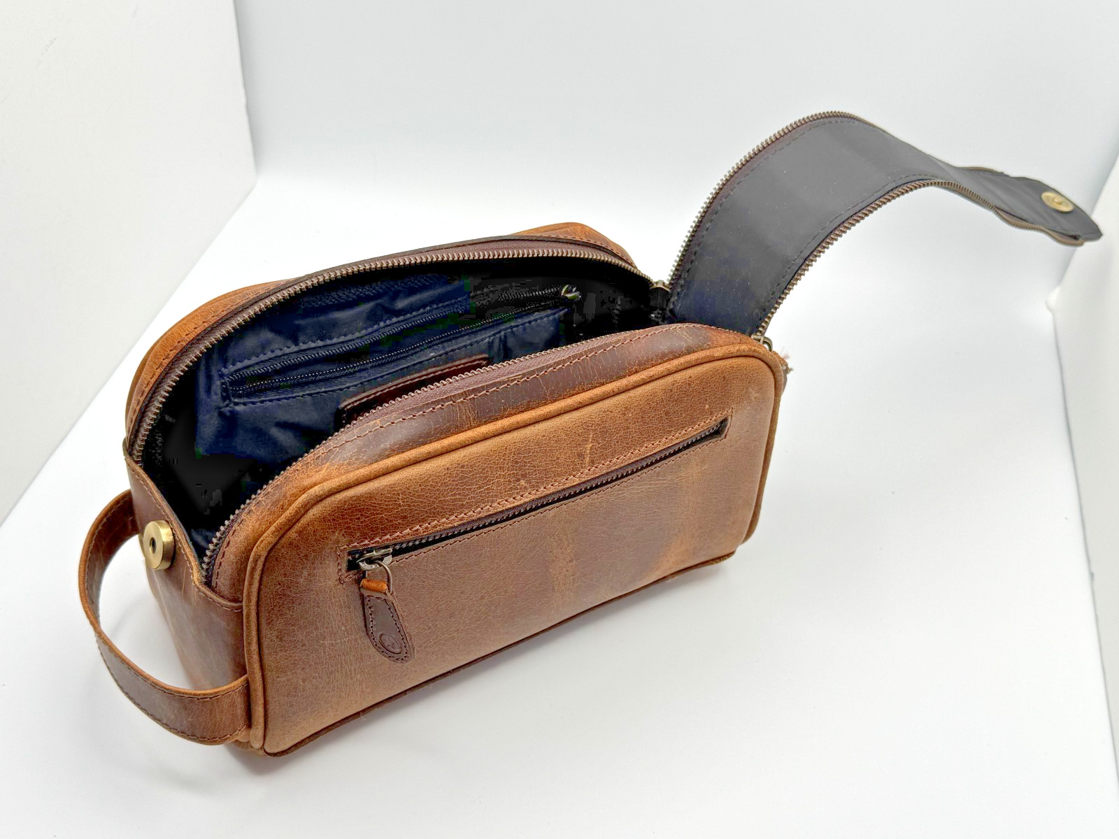 Aaron Leather Goods Toiletry Bag Copper Premium Leather 10.5″L x 5.5″W x 5.5″H